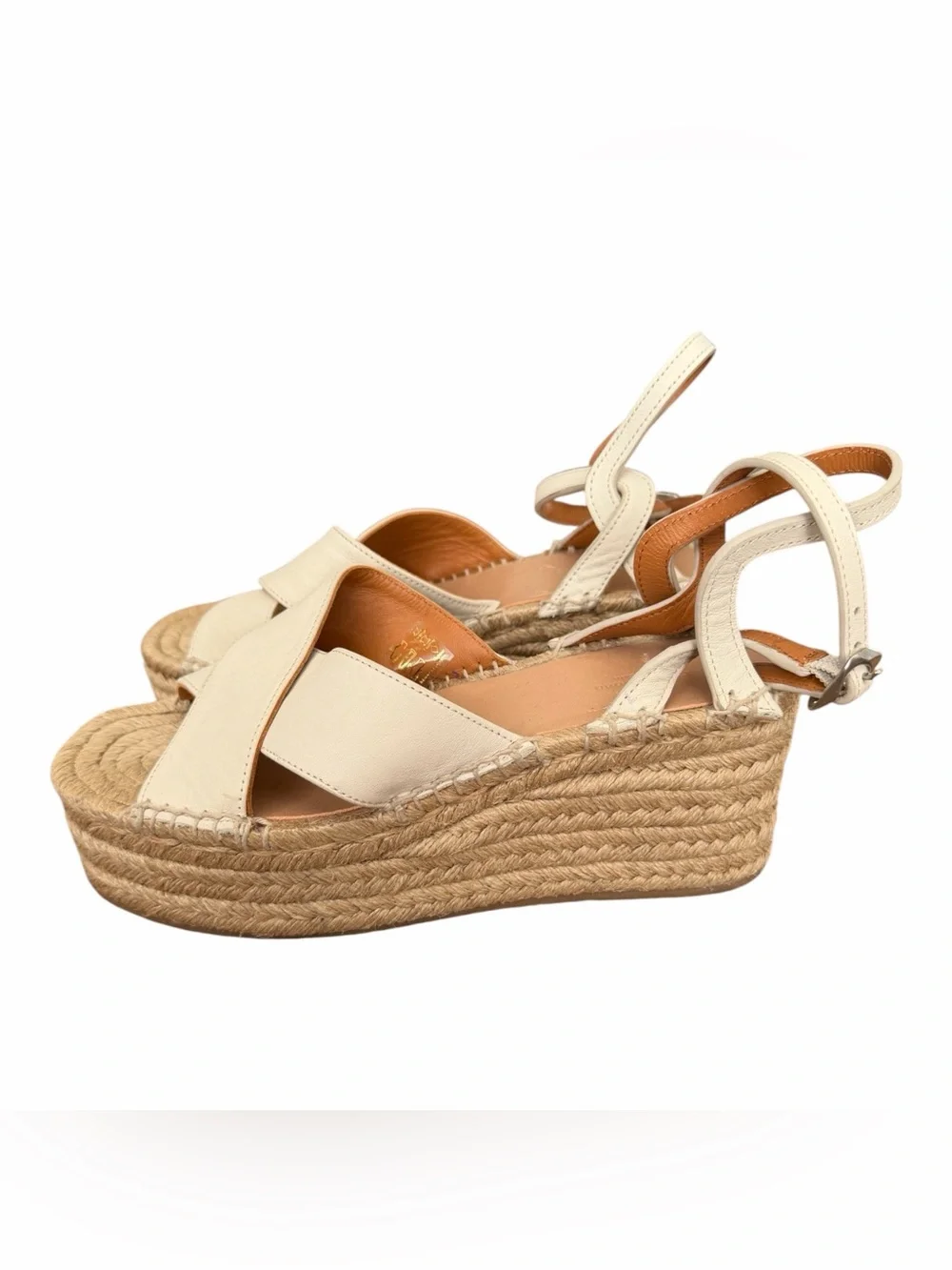 rag & bone Cream Leather Espadrille Wedge Sandals
